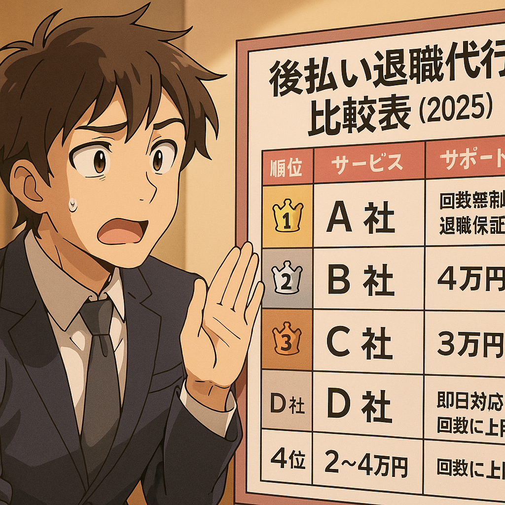 後払い退職代行 比較表(2025年)